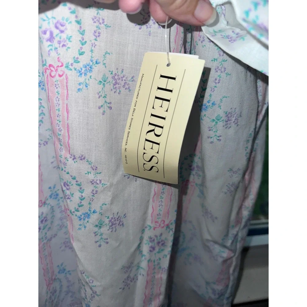 Heiress Vintage Floral Ribbon Stripe Nightgown White Pink Large Made in‎ USA NWT